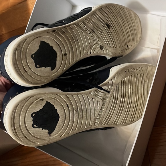 Versace Blue Patent Leather Medusa Studded High Top Sneakers Size 44 - Picture 5 of 5